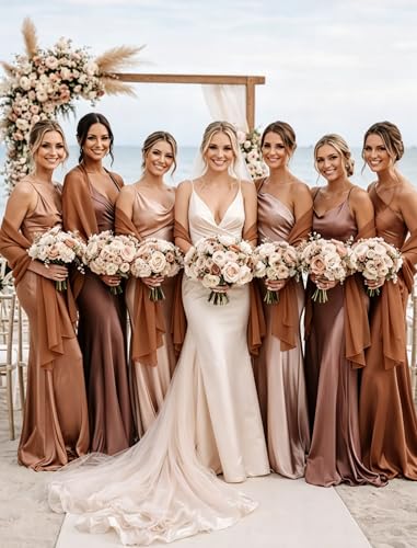 Avidlove Women's Chiffon Shawl Wrap Elegant Sheer Soft Lightweight Scarf for Wedding Evening Party Formal Accessory - color: Light Brown