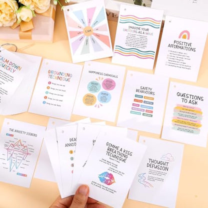 48 Pcs DBT Flashcards Dialectical Behavior Therapy Coping Skills Cards with Binder Rings, Anxiety Coping Skills, DBT Affirmations, Cognitive Distortions, Mental Health Counseling Card Deck - style: DBT