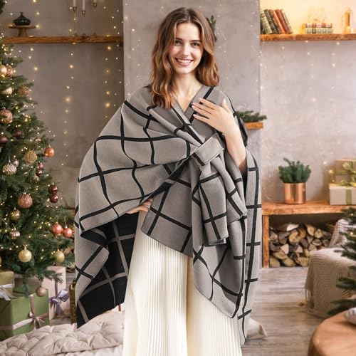 fauson Shawl Wraps for Women - Open Front Ponchos for Women for Fall Winter Pashmina Scarf