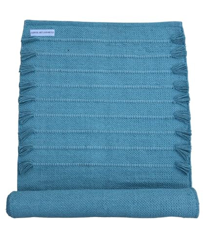 Jaipur Art & Rugs Cotton Yoga Rug - Eco-Friendly Hand-Woven Thick Mat (24”x72”x5mm) for Everyday Fitness at Home - Comfortable & Extra-Long - color: Sky Blue