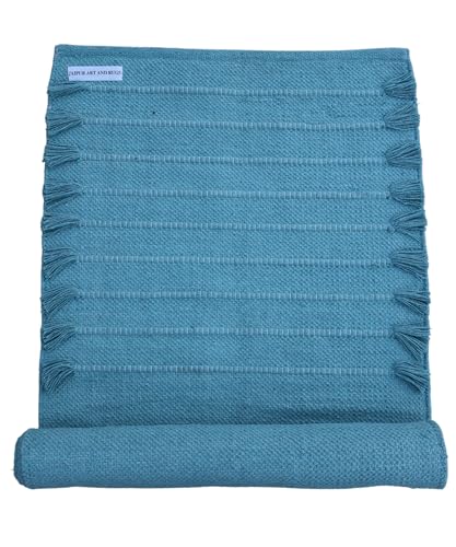 Jaipur Art & Rugs Cotton Yoga Rug - Eco-Friendly Hand-Woven Thick Mat (24”x72”x5mm) for Everyday Fitness at Home - Comfortable & Extra-Long - color: Sky Blue