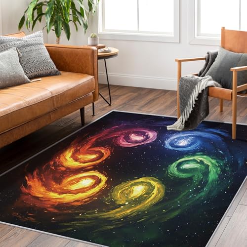 Seven Chakra Rugs for Bedroom - Washable Yoga Rugs for Living Room - 7x7 ft - Chakra Design Area Rug & Home Decor - Spiritual Meditation Indoor Carpet with Non Slip Backing - color: Multicolored, size: 7' x 7' (Square)
