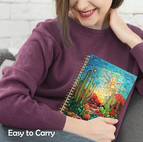 Country Western Southwestern Cactus Notebook, Cactus Journal, Colorful Arizona Desert Landscape Hardcover Spiral Notebooks 5.5x8.3 Inch - color: Color_5