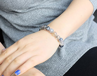 Falari 10mm Natural Semi Precious Gemstone Stretch Bracelet Unisex - color: Black & White Dragon Agate