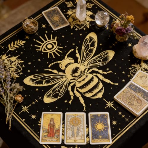 Tarot Altar Cloth Evil Eye and Bee Print Card Table Tablecloth Celestial Mushroom Tablecloth with Tarot Bag for Reading Rituals Crystals Spiritual Divination Witchcraft Supplies - color: Evil Eye and Bee