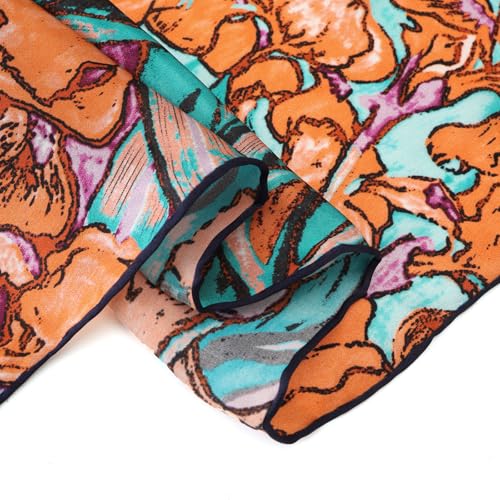 JWSilk Long Charmeuse Silk Scarf Classic Art Print - color: Orange Iris By Van Gogh
