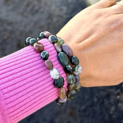 Adabele 1pc Natural Stretch Gemstone Bracelet 7mm-10mm Free Form Bead 7 Inch 7.5 Inch Healing Crystal Engergy Quartz Chakra Jewelry Women Birthday Gift - color: Grade A Indian Agate, size: 7.5 Inch (bead size 7-10mm)