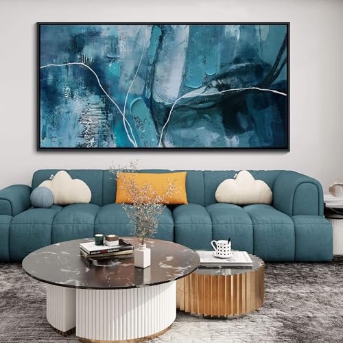 Abstract Canvas Wall Art -Blue-Green and Fan Art Large Wall Decor for Living Room Bedroom Decoration Framed Teal Pictures Artwork for Walls Size 29x58Inches - color: Teal-F, size: 29"L x 58"W