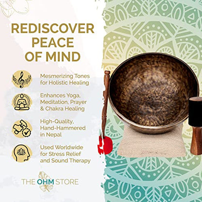 Large Tibetan Singing Bowl Set by Ohm Store — Jupiter Pure Bronze Meditation Sound Bowl 12 Inches, 2 Mallets and a Cushion — Sound Bath Instrument to Enhance Yoga, Prayer, Chakra Healing, and Mindset - color: Jupiter