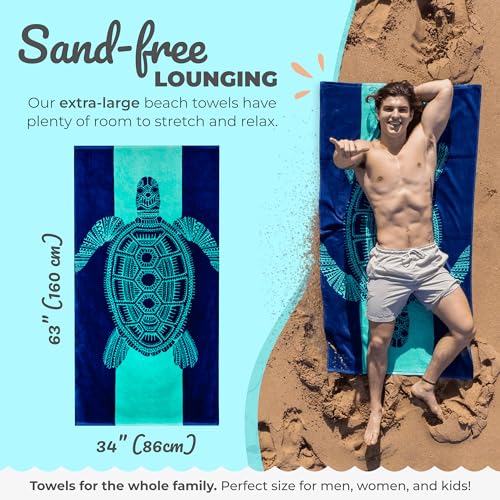 Nova Blue Turtle Beach Towel – Tropical Blue Colors with A Unique Design, Extra Large, XL (34”x 63”) Made from 100% Cotton for Kids & Adults - color: Turtle