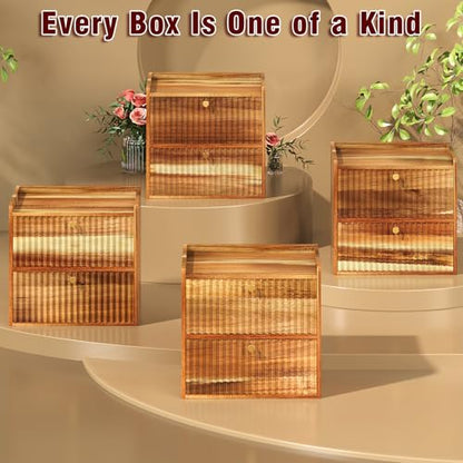 Trironsun Acacia Bread Box for Kitchen Countertop Wood Bread Storage Container Bin Double Layer BreadBox Farmhouse Large Capacity Food Organizer (Acacia Wood) - color: Acacia Wood