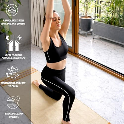 MELLOWBUFF Hand-Woven Cotton Yoga Mat – 100% Natural Cloth Yoga Rug for Hot Yoga, Exercise, Workout, Fitness & Meditation – Absorbent, Washable Yoga Rug, 78 x 28 Inches