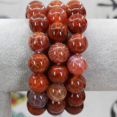 Keleny Natural Gem Semi Precious Gemstones 14mm Round Beads Crystal Stretch Bracelets 7 Inch Unisex - color: 14mm Red Crab Fire Agate