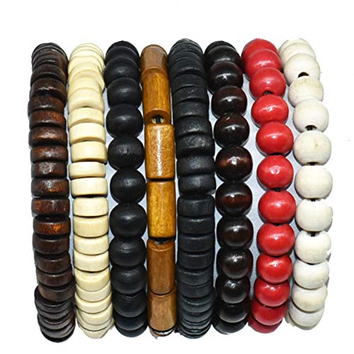 COLORFUL BLING 4Pcs Classic Natural Sandalwood Bead Bracelet Strand Wood Tibetan for Men Women Meditation Buddhist Mala Prayer Jewelry - color: 8pcs