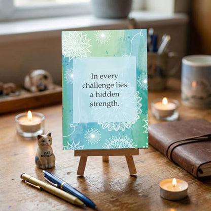 exciting Lives Positive Motivational Cards with Inspirational Quotes & Wooden Easel – 40 Daily Affirmation Desk Cards for Confidence, Mindfulness & Self-Growth