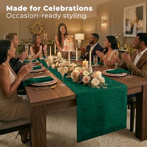 Luxe Shine™ by D'Moksha Emerald Green Table Runner 120 Inches Long, Elegant Silk Table Runner, Machine Washable, 14 x 120 Inch for Dresser, Dining- Summer, Father's Day - color: Emerald Green, size: 14 X 120 Inch