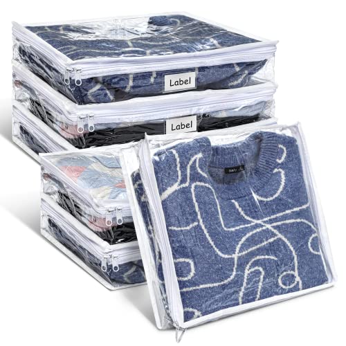 6pcs Clear Zippered Storage Bag Plastic Individual Sweater Storage Bag with Zipper Label Closet Clothing Organizer for Blanket Clothes Bed Sheet Comforter Quilt Pillow(14.2 x 12 x 3.2 Inch) - size: 14.2 x 12 x 3.2 Inch