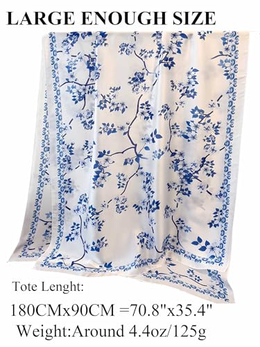 Large Shawl Scarf For Women Lightweight Wraps Silky Headscarf Long Sunscreen Scarfs - color: T8 Blue Plants / 70"x 35"