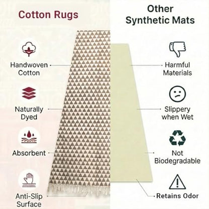 VINYASA Handwoven Cotton Yoga Rug Mat – Naturally Dyed | Absorbent, Washable Yoga Mat/Fitness Rug, Hatha, Pilates & Meditation - Non-Slip Grip | Extra Long & Wide | Trikon Series - color: Pomegranate