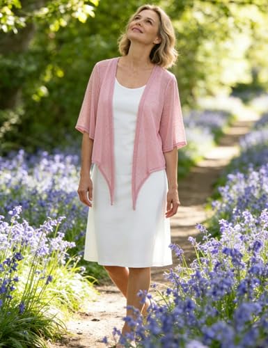 Shiyifa Women's Shrugs 3/4 Sleeve Open Front Cardigan Lightweight Tie Front Bolero Shrug - color: Pink, size: Large
