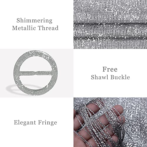 vimate Sparkling Metallic Shawls and Wraps for Evening Party/Wedding/Formal Dresses (With Free Buckle) - color: H#. Dark Grey (With Dark Grey Buckle)