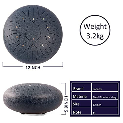 Steel Tongue Drum 12 Inch 11 Notes for Adults - Ethereal Metal Instrument for Meditation & Yoga with Music Book, Mallets & Carry Bag (Navy) - color: Dark Blue