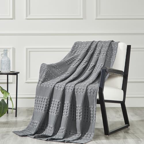 VHC Brands 100% Cotton Waffle Weave Dark Gray Throw 50x60, Decorative Cotton Throw Blanket, Boho Farmhouse Bedroom, Living Room Decor for Bed, Couch, or Sofa - color: Dark Gray, size: Throw (50"x60")