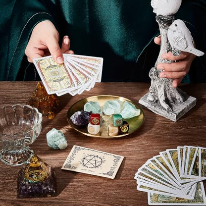 CREATCABIN Hexagram Tarot Altar Plate Ritual Burning Candle Holder Aromatherapy Tray Bowls Offering Incense Ceremony Plate with Altar Card Home Decor for Witchcraft Wiccan Wedding Golden 5.55 Inch - style: Hexagram