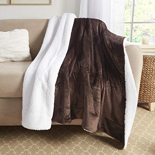 Sherpa Throw Blanket Super Soft Reversible Ultra Luxurious Plush Blanket, 50 x 60 inches, Brown/White - color: Brown / White, size: Throw (50" x 60")