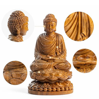 Buddha Statue – Wooden Shakyamuni Buddha for Indoor Home Altar, Meditation Room Decor, Buddhist Spiritual Gifts - style: Meditating Buddha on Lotus