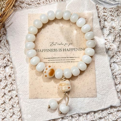 MUDI Bracelet For Women, Bodhi Seed Beads Bracelets Fidget Healing Energy Protection Stretch to My Man Jewelry Gift - color: Brown Paw Print