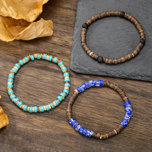 Vintage Multilayer African Turpine Wood Beaded Stretch Bracelets Bohemian Retro Coconut Shell Stackable Elastic Bracelet for Women Men Summer Beach Vacation Holiday Jewelry Gifts - style: StyleB