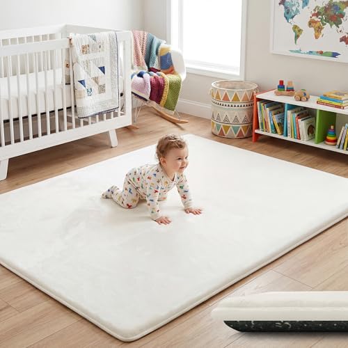 1.5" Thick Baby Play Mat for Floor, 59x79 Playpen Mat, Pro Soft Flannel Foam Mats Toddler Infant Kids Crawling for Nursery Rug Playroom Living Room Waterproof Easy Care Non-Slip (Cream) - color: Cream, size: 59''x79''x1.5''