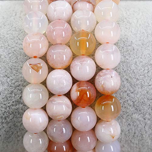 Keleny Gem Semi Precious Gemstones 8mm Natural Quartzite Stone Round Beads Rock Crystal Jasper Stretch Bracelet 7 Inch Unisex - color: Pink Cherry Blossom Agate