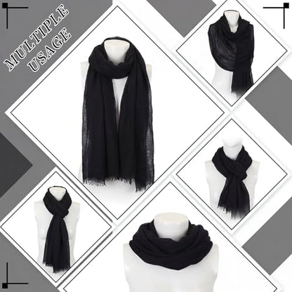 Geyoga 6 Pcs Women Scarf Shawl Hijab Scarves Cotton Crinkle Hijab for Women Blend Shawl Crinkle Wrap Head for Seasons - color: Black