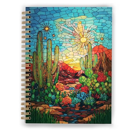 Country Western Southwestern Cactus Notebook, Cactus Journal, Colorful Arizona Desert Landscape Hardcover Spiral Notebooks 5.5x8.3 Inch - color: Color_5