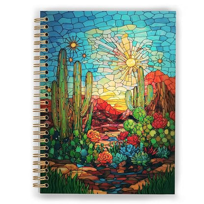 Country Western Southwestern Cactus Notebook, Cactus Journal, Colorful Arizona Desert Landscape Hardcover Spiral Notebooks 5.5x8.3 Inch - color: Color_5