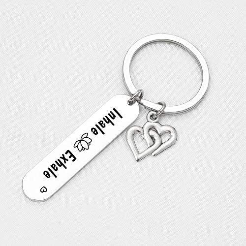 De&ai Yoga Jewelry Religious Gift Faith Jewelry Yoga Lover Keychain Daily Reminder Keychain Breathe Keyring Meditation Gift Inhale Exhale Key Chain (Inhale Exhale Keyring)