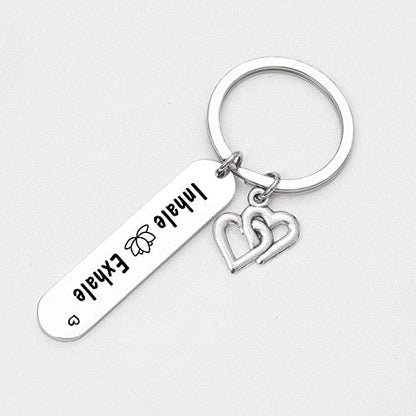 De&ai Yoga Jewelry Religious Gift Faith Jewelry Yoga Lover Keychain Daily Reminder Keychain Breathe Keyring Meditation Gift Inhale Exhale Key Chain (Inhale Exhale Keyring)