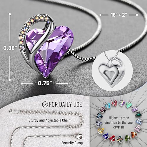 Leafael Gift Necklaces for Women, Infinity Love Birthstone Heart Crystal Pendant, Birthday Anniversary Jewelry for Wife, Mom, and Her, Silver Plated, 18" + 2" Adjustable Chain - color: 06-June-Alexandrite Light Purple