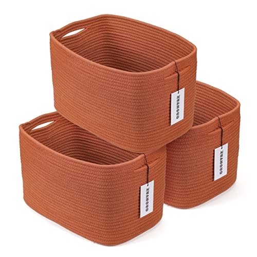 Cotton Rope storage Basket Bins Woven Basket for Organizing Shelves 15X10X9.3" Rectangle Decorative Baskets For storage Clothes Toys Books Towels Nursery basket organizer 3 pack Rust - color: Rust