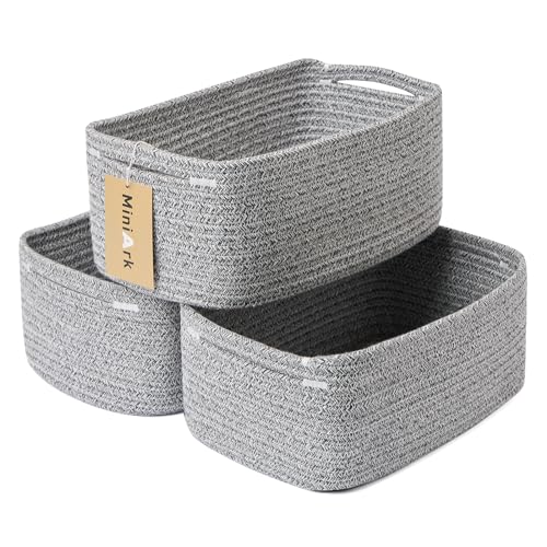 MiniArk Small Storage Baskets for Organizing | Closet Organizer Bins | Shelf Toy Basket | Woven Rope Baskets | Cube Decorative Box | Shallow Basket | 13x8.5x5.1” | 3 Packs Mixed Grey - color: Grey, size: 3pcs-L13xW8.5xH5.1"