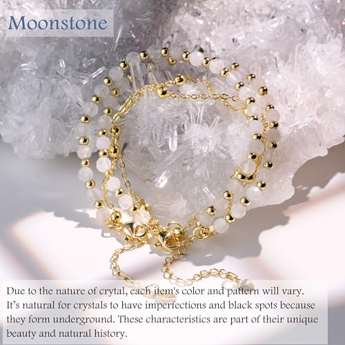 Farfume Crystal Bracelet Beaded Bracelets 4mm Natural Stone Beads Gemstone Handmade Jewelry Gift for Women - color: Moonstone-Intuition & Balance