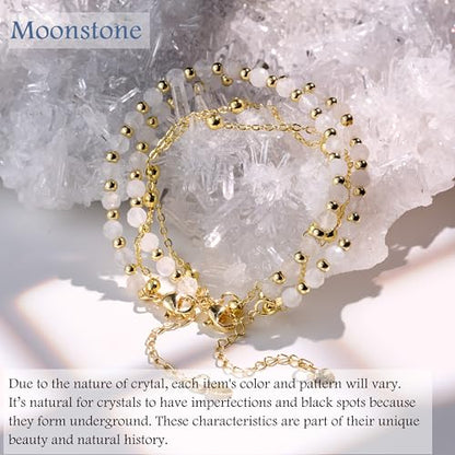 Farfume Crystal Bracelet Beaded Bracelets 4mm Natural Stone Beads Gemstone Handmade Jewelry Gift for Women - color: Moonstone-Intuition & Balance