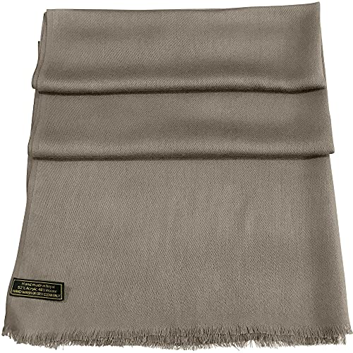 CJ Apparel Solid Color Fringe Design Fringe Shawl Scarf Wrap Stole Throw Head Wrap Pashmina Gift Hand Made in Nepal New - color: Light French Beige Fc1069