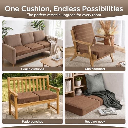 Codi Thick Replacement Couch Cushions, Upholstery Foam with Washable Covers for Sofa Cushion Chair Meditation - 24 × 24 × 5 Inch | High Density Foam, Coffee - color: Coffee, size: 24 Inch (Pack of 1)