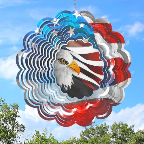 3D Eagle Wind Spinner, America 250 Independence Anniversary Patriotic Decor, USA Flag Bald Eagle Design, 12In Metal Hanging Wind Sculpture for 4th of July, Memorial Day, National - color: American Flag Eagle