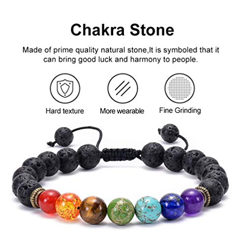 GelConnie Lava Rock Chakra Bracelet 7 Chakra 8mm Natural Stone Healing Bracelet Stress Relief Yoga Beads Anxiety Bracelet Aromatherapy Essential Oil Diffuser Bracelet Bangle - color: AB-Lava Rock&Tiger Eye