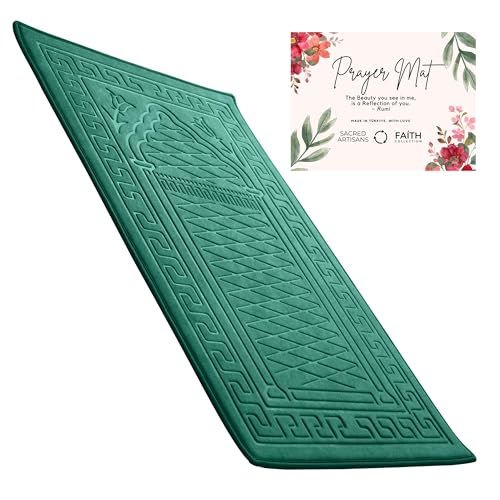 Sacred Artisans Padded Prayer Mat Thick with Soft Velvet Foam | Prayer Rug and Meditation Mat for Men Women Home Travel & Gift (Paradise Green) - color: Green