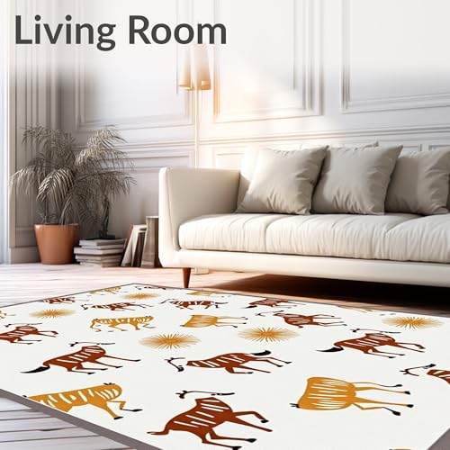 Flatwoven High Traffic Area Rug 4x6, Jungle Safari Animal Yarn Art Handicraft Hoop, Non Slip, Stain Resistant, Washable Area Rugs for Living Room, Bedroom (Brown, 4x6) - color: Brown/Pattern 2, size: 4' x 6' (Rectangular)
